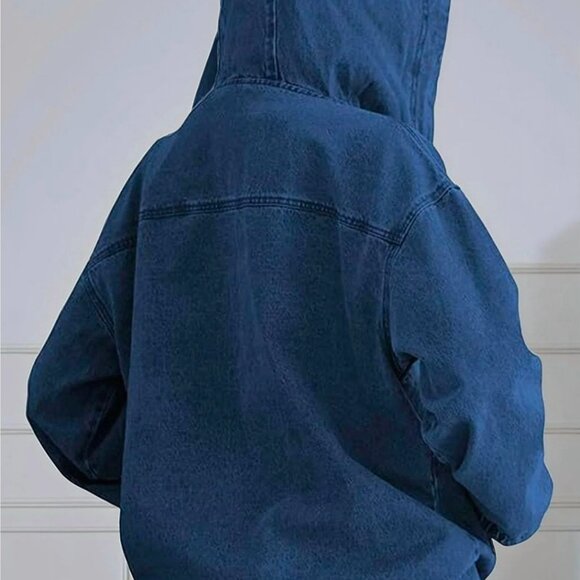 Women's Denim Pullover Hoodie - Picture 5 of 6